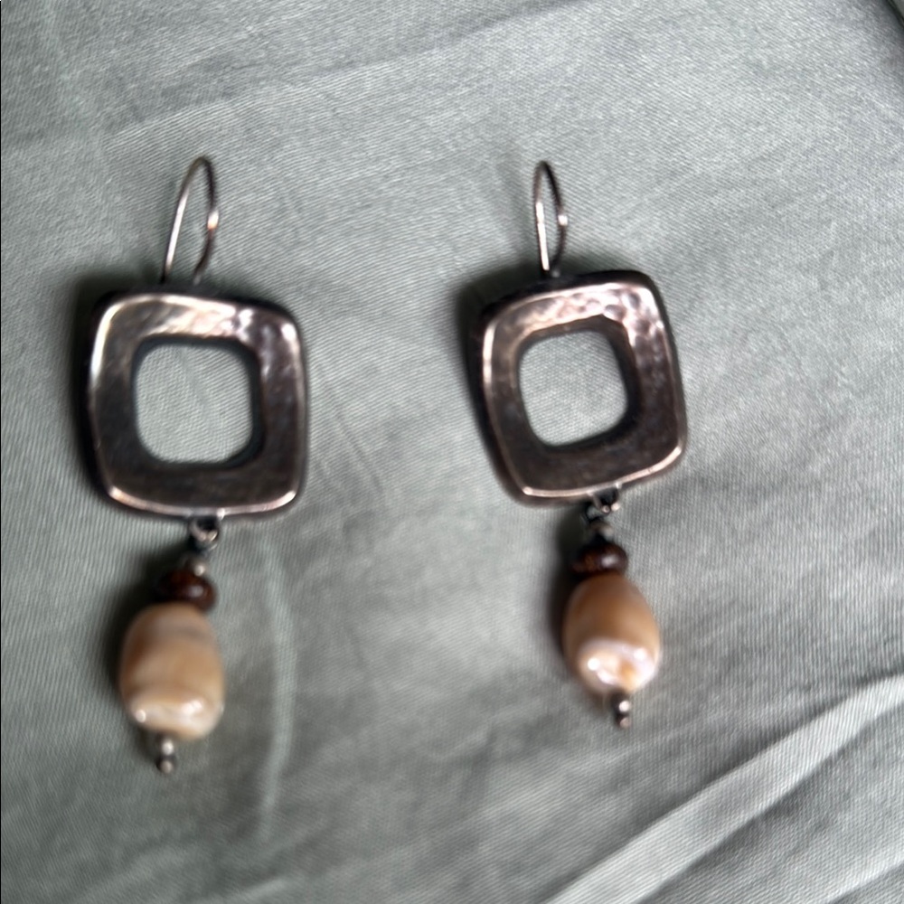 Silpada 925 Sterling Silver Abalone and bronze Geometric Drop Earrings